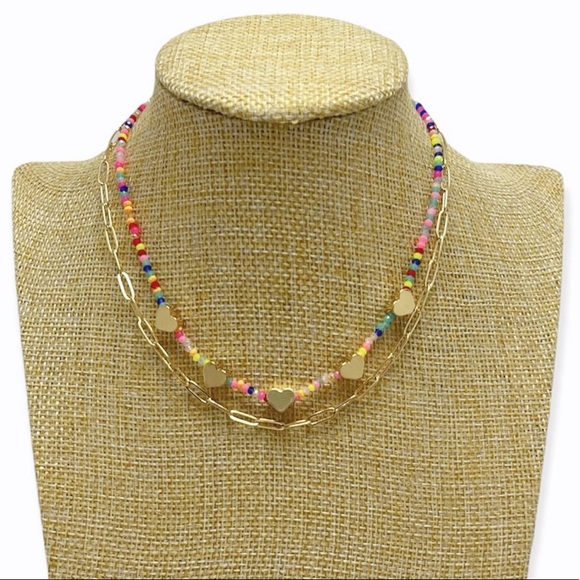 BP. Beaded Heart Charm Set Of Two Necklaces - Picture 2 of 5